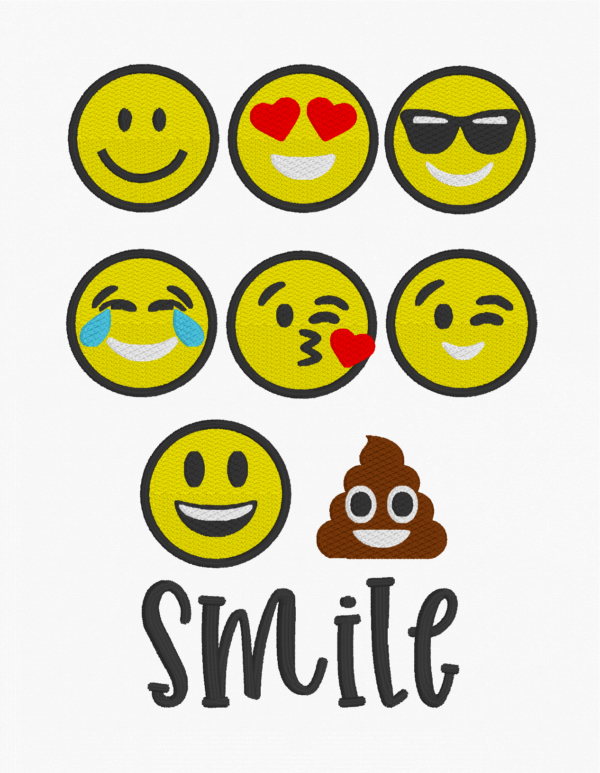 Smiley face embroidery design set