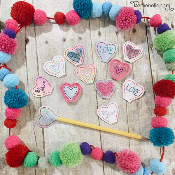 In the Hoop Heart Pencil Toppers embroidery design for 4x4 hoop