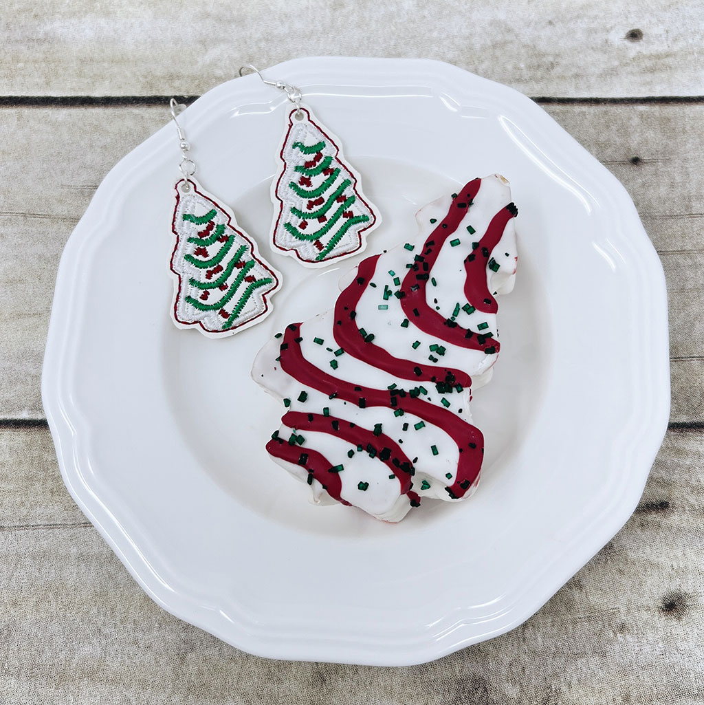 Sip & Stitch no. 63- In the Hoop Christmas Tree Cake Earrings