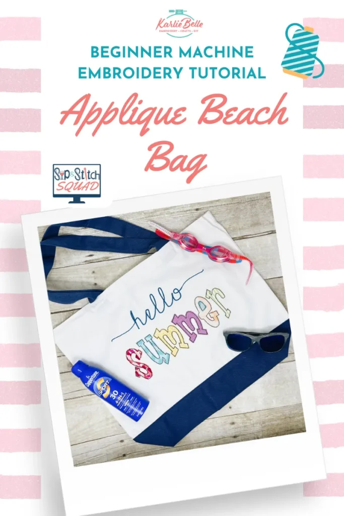 pin post for alphabet applique embroidery design on bag for beach