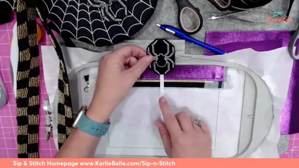 Adding the Spider on Halloween purse