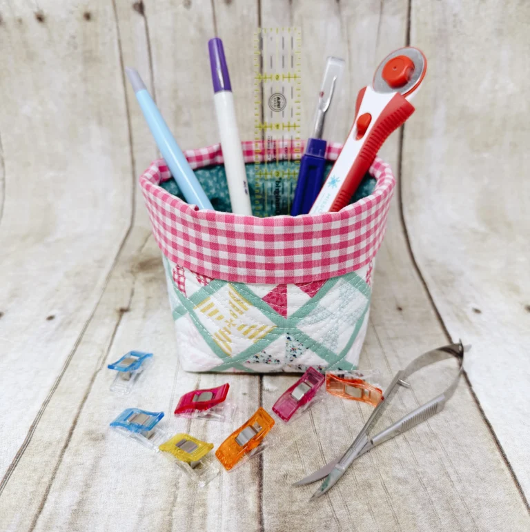 Quilted fabric basket: Step-by-step in-the-hoop tutorial and sewing finish – 100
