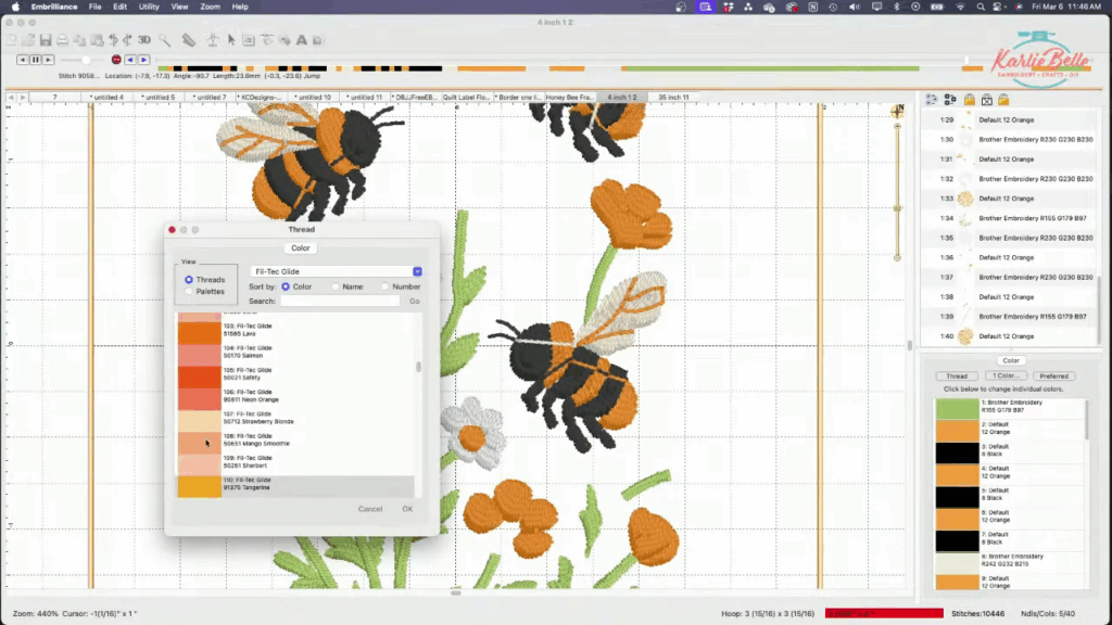Editing design for Embriodery