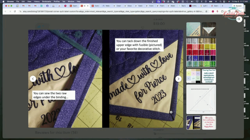 Triangle machine embroidered quilt labels