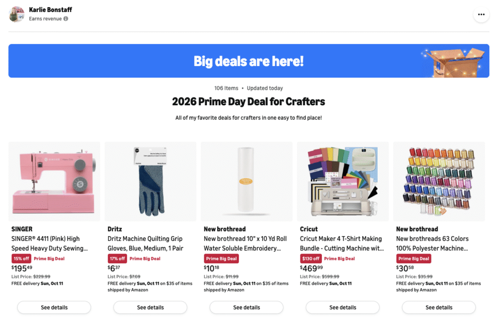 Amazon 2026 Prime Day deals for crafters Amazon storefront